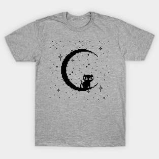 Celestial Pixel Cat & Moon T-Shirt